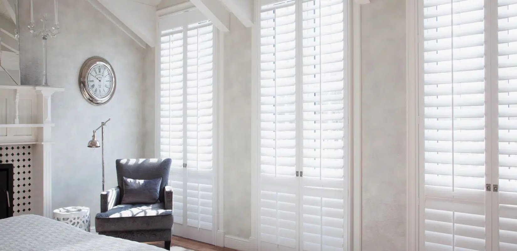 Living room with Norman Woodlore plantation shutters in an Arizona home