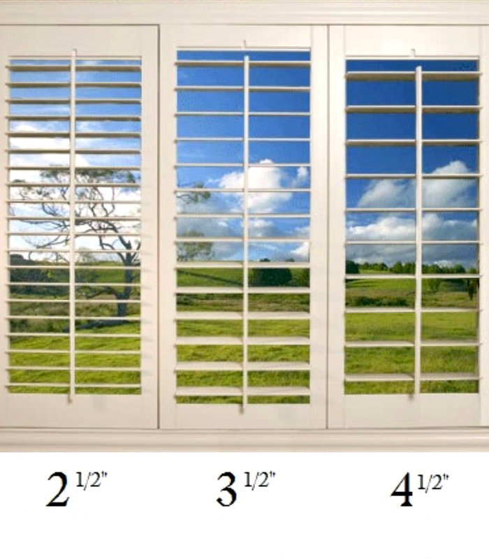 Louver size comparison: 2.5 inch, 3.5 inch and 4.5 inch Norman shutter louvers side by side