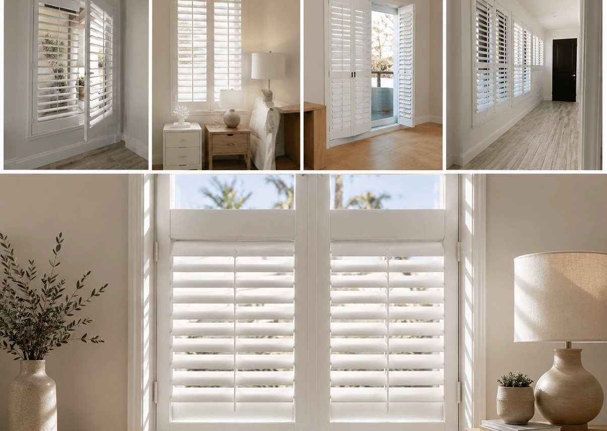 Close-up custom plantation shutter design details and finish quality.