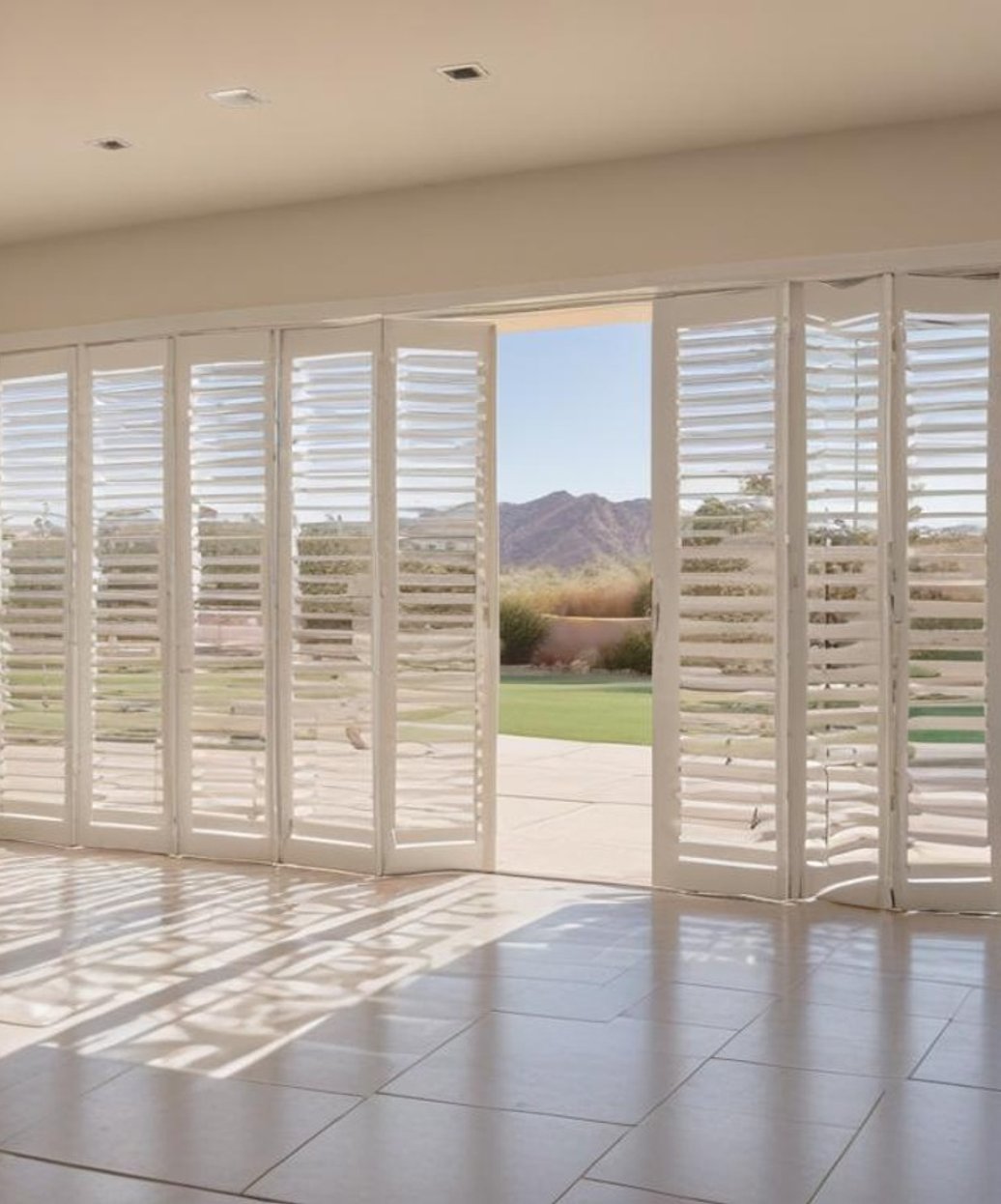 Norman shutters with hidden tilt system on large window